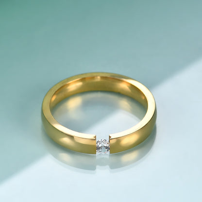 Rockyu レディースリング ダイヤモンド風ストーン付き ステンレス製 ピンクゴールド＆ブラックカラー