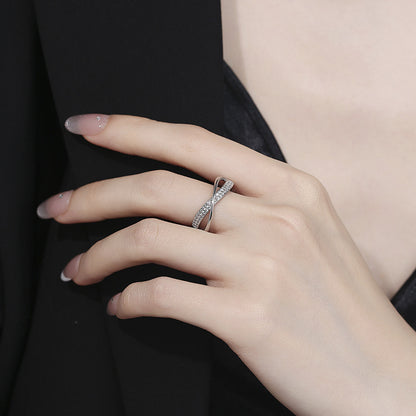 Rockyu レディースリング ジルコニアXデザイン シルバー＆ローズゴールド 上品クロス指輪