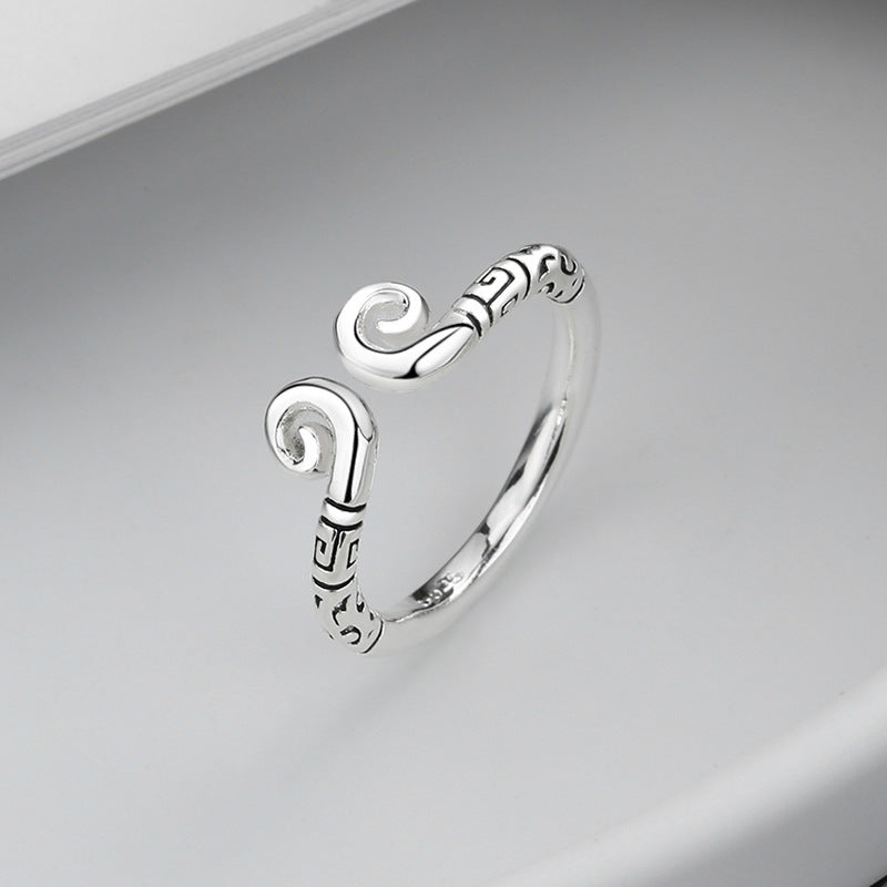 Rockyu 孫悟空モチーフ ペアリング2個セット シルバー925 フリーサイズ 中華風指輪