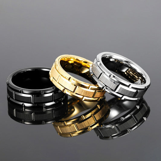 Rockyu タングステンカーバイド リング メンズ｜多面カット 艶消し加工 ゴールド シルバー ブラック