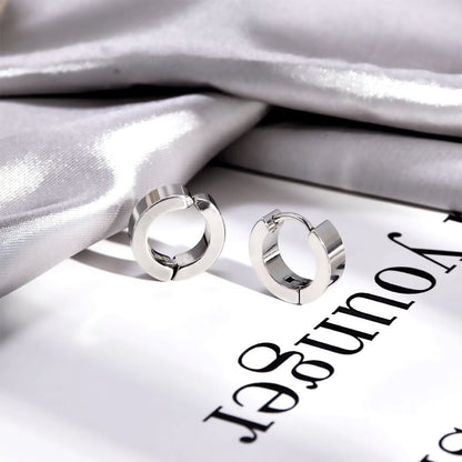 Rockyu フェイクピアス メンズ シルバー 黒 ローマ数字 チタン ノンホール