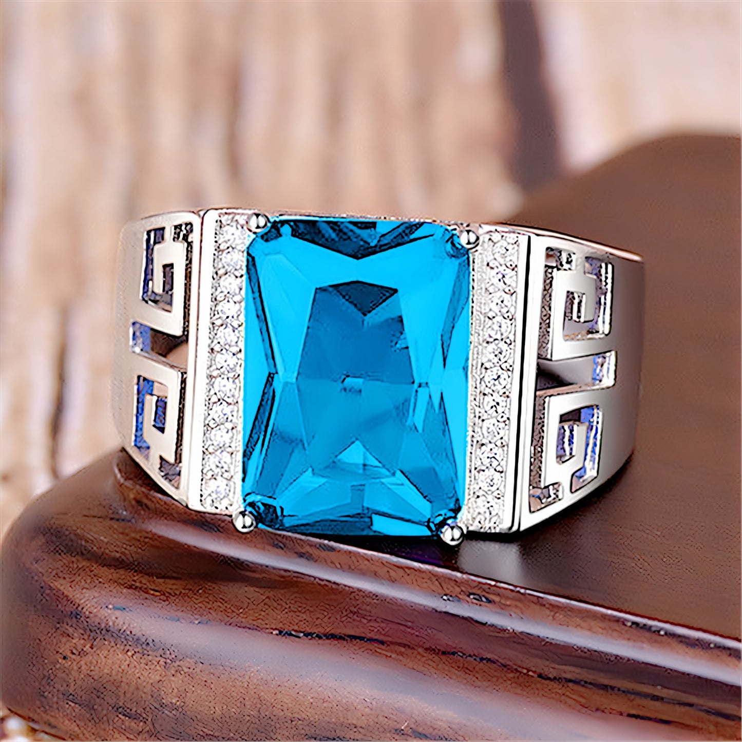 Rockyu 指輪 メンズ 銅製鍍金 大粒ジルコニア 印台リング 幅広 フリーサイズ 金属アレルギー対応 誕生日 記念日 ギフト