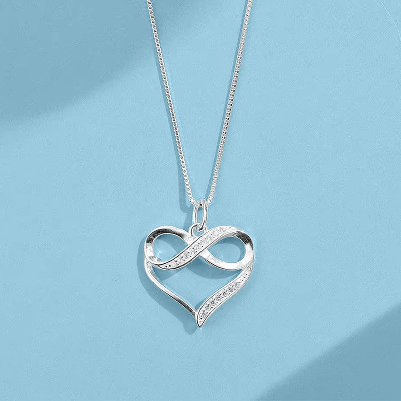 Rockyu ネックレス レディース プラチナ仕上げ 無限大ハートペンダント ベネチアンチェーン ジルコニア付き