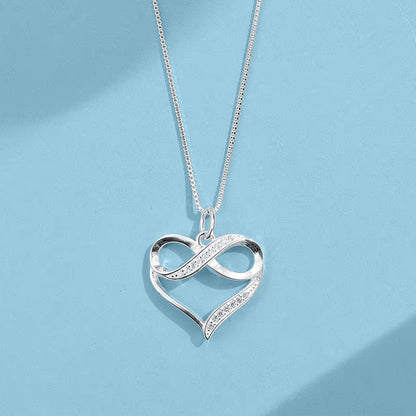 Rockyu ネックレス レディース プラチナ仕上げ 無限大ハートペンダント ベネチアンチェーン ジルコニア付き