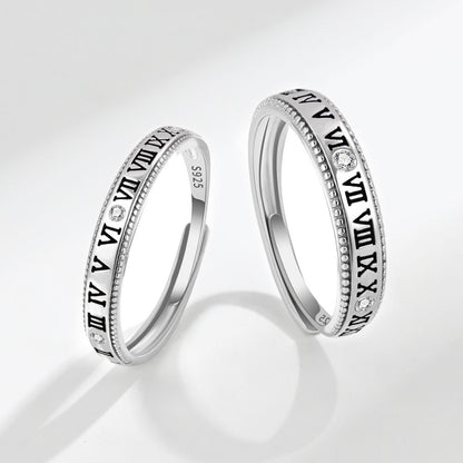 Rockyu ペアリング カップル用 ローマ数字刻印 シルバー925 フリーサイズリング