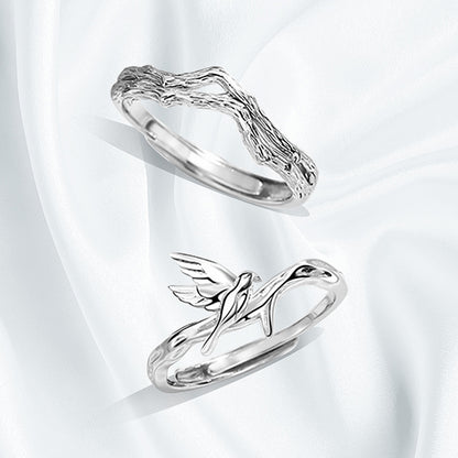 Rockyu ペアリング 二羽の鳥が結ぶ愛のかたち シルバー925 フリーサイズ カップルセット