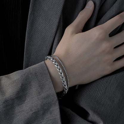 Rockyu メンズブレスレット ステンレス 二連チェーン シルバー 3サイズ展開