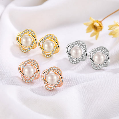 Rockyu パールイヤリング レディース 小粒デザイン 気品漂うツイスト装飾 合金製 軽量アクセサリー