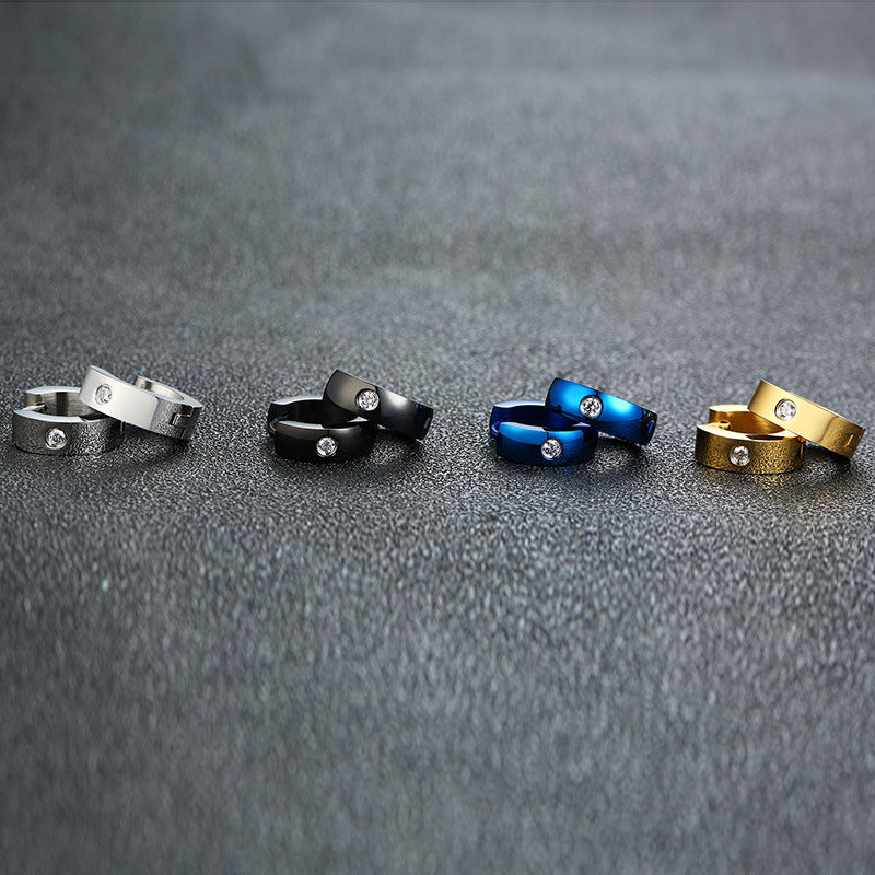 Rockyu フープピアス メンズ レディース兼用 ジルコニア付き 太めリング ステンレス製 金属アレルギー対応 4色展開