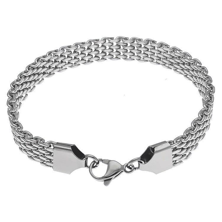 [Rockyu] ブレスレット メンズ シルバー ステンレスチェーン シンプル ファッション 2連チェーンブレスレット 幅広ブレスレット アレルギー対応 長さ21cm