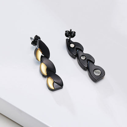 Rockyu ピアス メンズ チタン製 四角形 揺れるデザイン 黒＆ゴールド シルバー 磁気ゲルマニウム加工