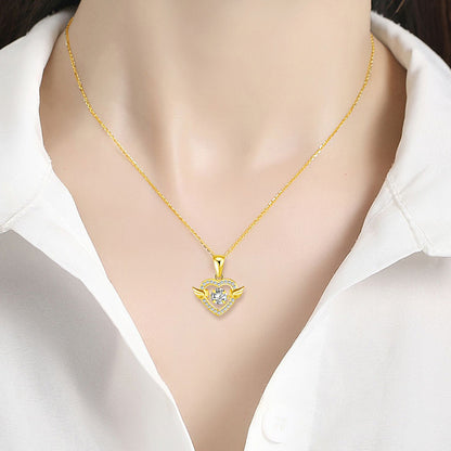 Rockyu ネックレス レディース ハート＆ウィング CZ ピンクゴールド ゴールド 鎖骨チェーン