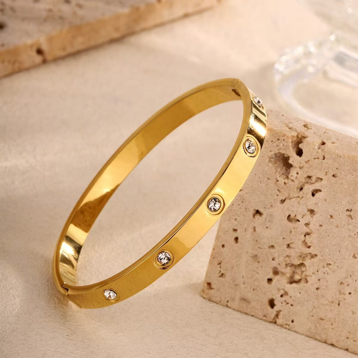 Rockyu ブレスレット レディース ステンレス製 キュービックジルコニア付き 3色バングル