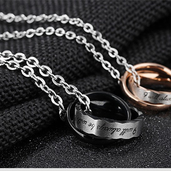 Rockyu ペアネックレス カップル 永遠の愛 刻印入り ステンレス 2連3連リング チタン メンズ レディース 記念日 プレゼント