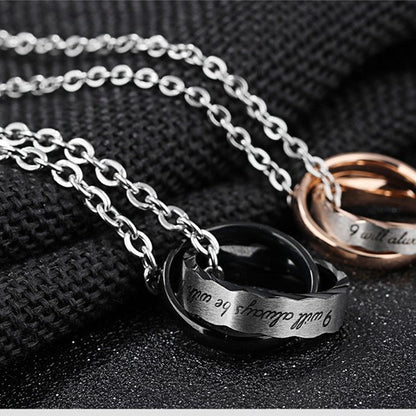 Rockyu ペアネックレス カップル 永遠の愛 刻印入り ステンレス 2連3連リング チタン メンズ レディース 記念日 プレゼント