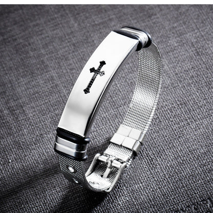 Rockyu メンズブレスレット｜クロスモチーフ ステンレス×シリコン 高級感ユニセックスデザイン