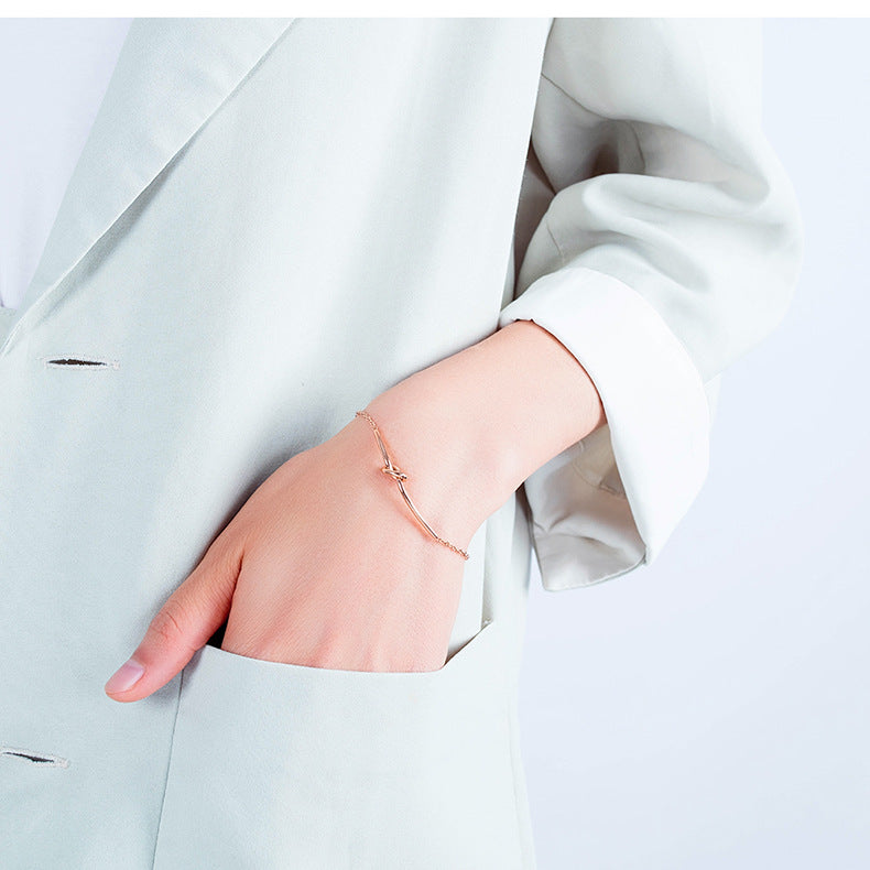 Rockyu ブレスレット レディース 蝶結び ピンクゴールド 細チェーン 18Kメッキ