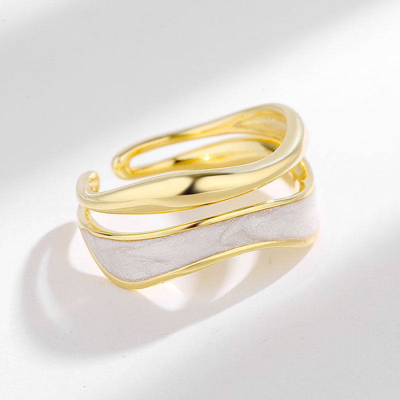 Rockyu リング レディース フリーサイズ ゴールド 多連ウェーブリング サイズ調節可 金属アレルギー対応