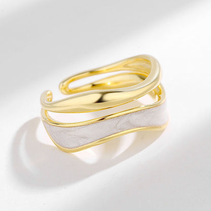 Rockyu リング レディース フリーサイズ ゴールド 多連ウェーブリング サイズ調節可 金属アレルギー対応