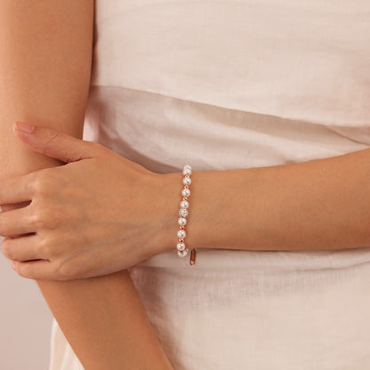 Rockyu ブレスレット レディース パール×ラインストーン 上品エレガント 2連風デザイン