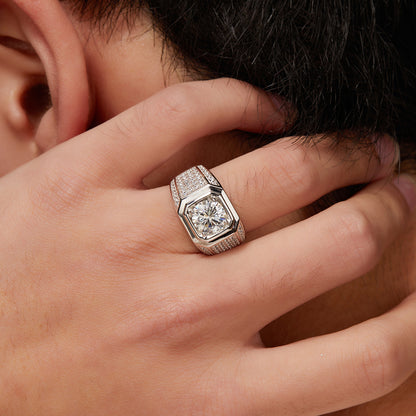 Rockyu メンズリング ゴールド＆シルバー調 大粒ジルコニア フリーサイズ 幅広デザイン