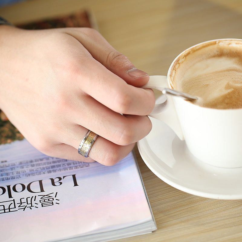 Rockyu タングステン 龍紋デザインリング メンズ レディース 幅6mm 8mm シルバー ゴールド ブルー