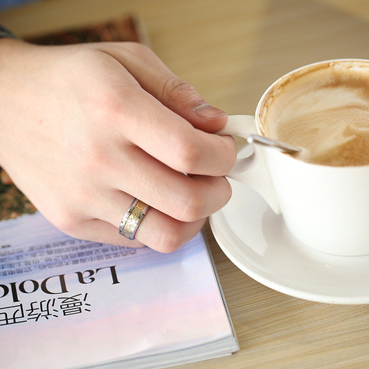 Rockyu タングステン 龍紋デザインリング メンズ レディース 幅6mm 8mm シルバー ゴールド ブルー