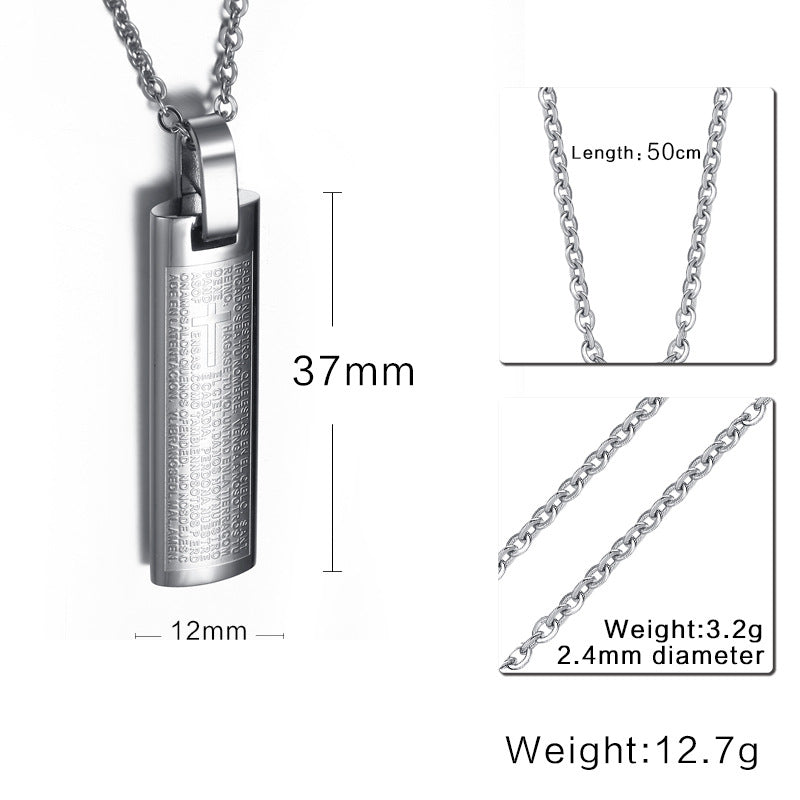 Rockyu ネックレス メンズ チタン製 十字架 プレートネックレス 経文 長方体ペンダント