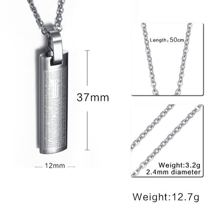 Rockyu ネックレス メンズ チタン製 十字架 プレートネックレス 経文 長方体ペンダント