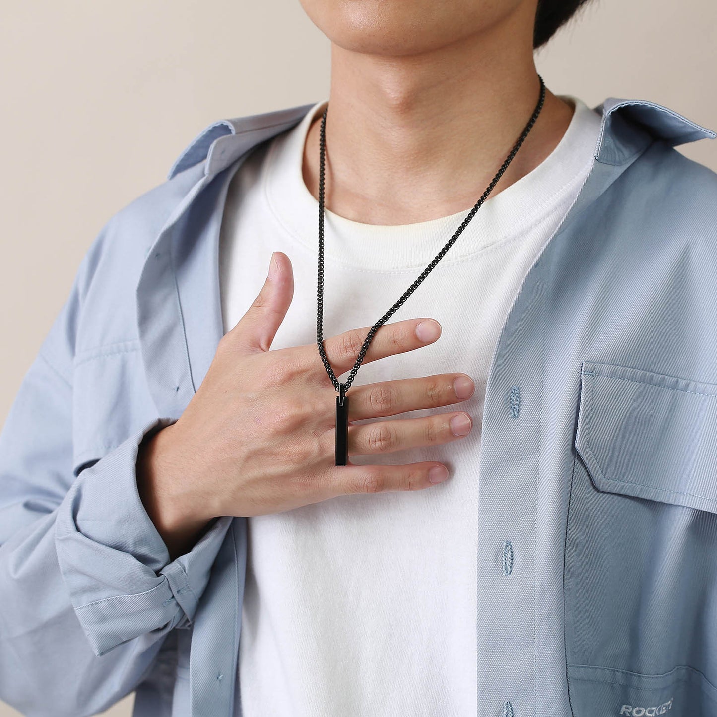 Rockyu バーネックレス メンズ タングステンスティック シンプル ペンダント