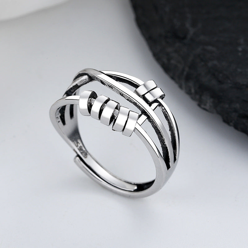 Rockyu フリーサイズ回転リング レディース S925シルバー ストレス軽減リング 個性的デザイン