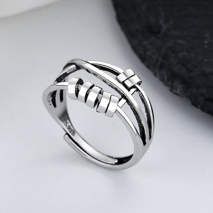 Rockyu フリーサイズ回転リング レディース S925シルバー ストレス軽減リング 個性的デザイン