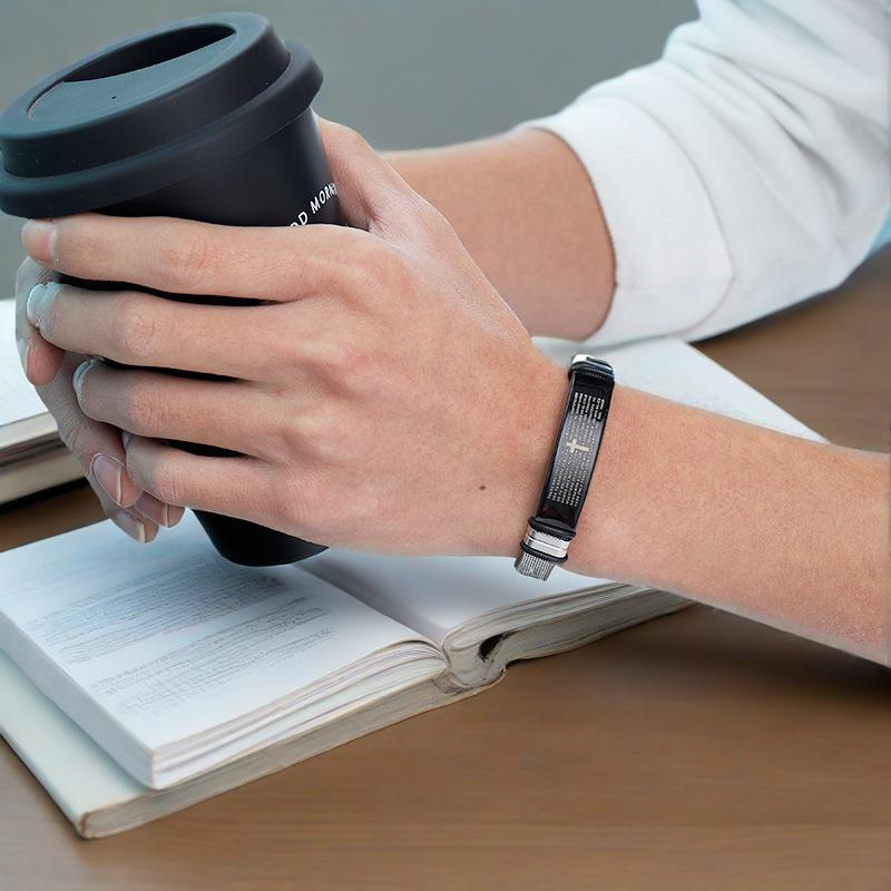 Rockyu メンズ ブレスレット｜主の祈り刻印 ステンレス製ユニセックスバングル