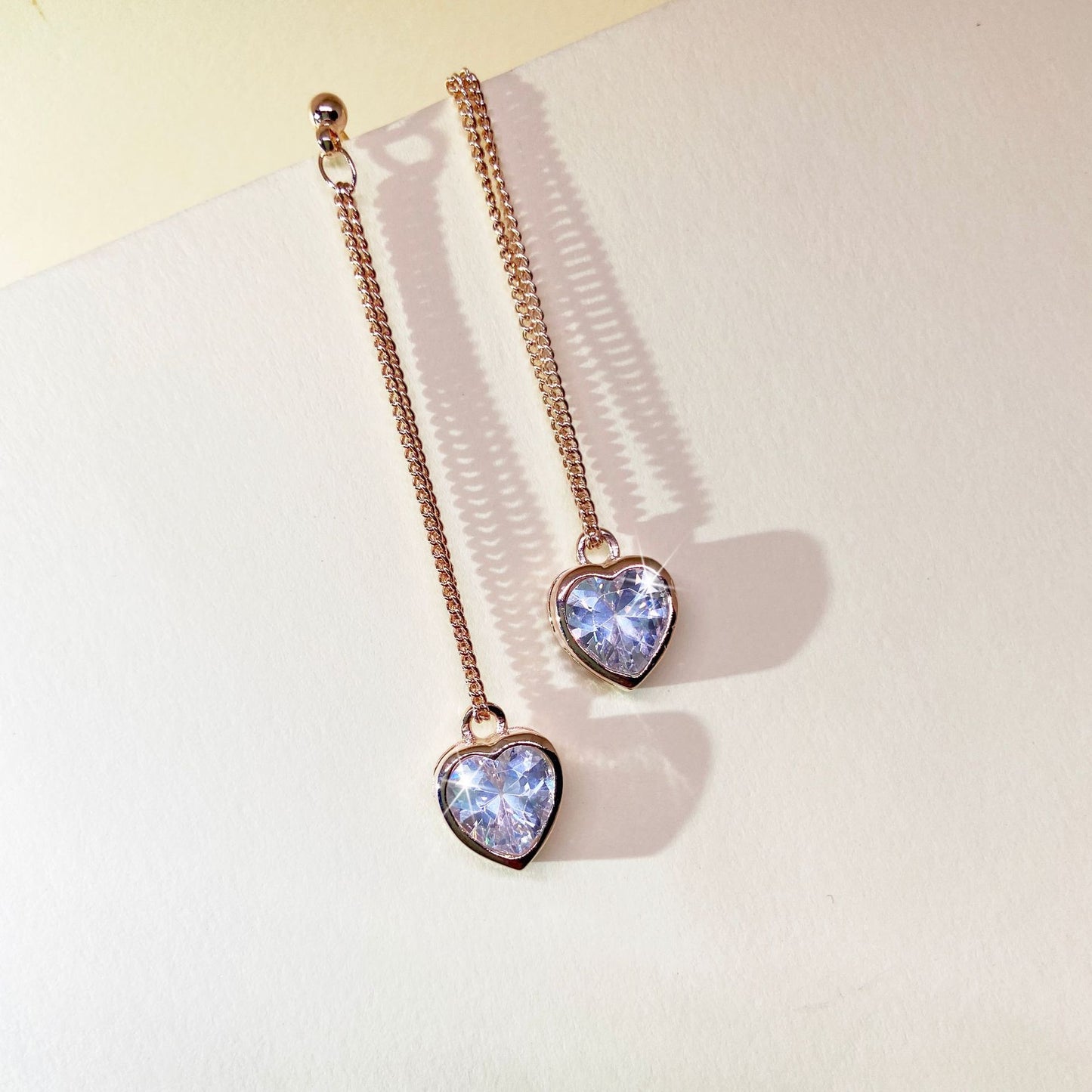 Rockyu レディース ローズゴールド ハートジルコニア チェーンピアス