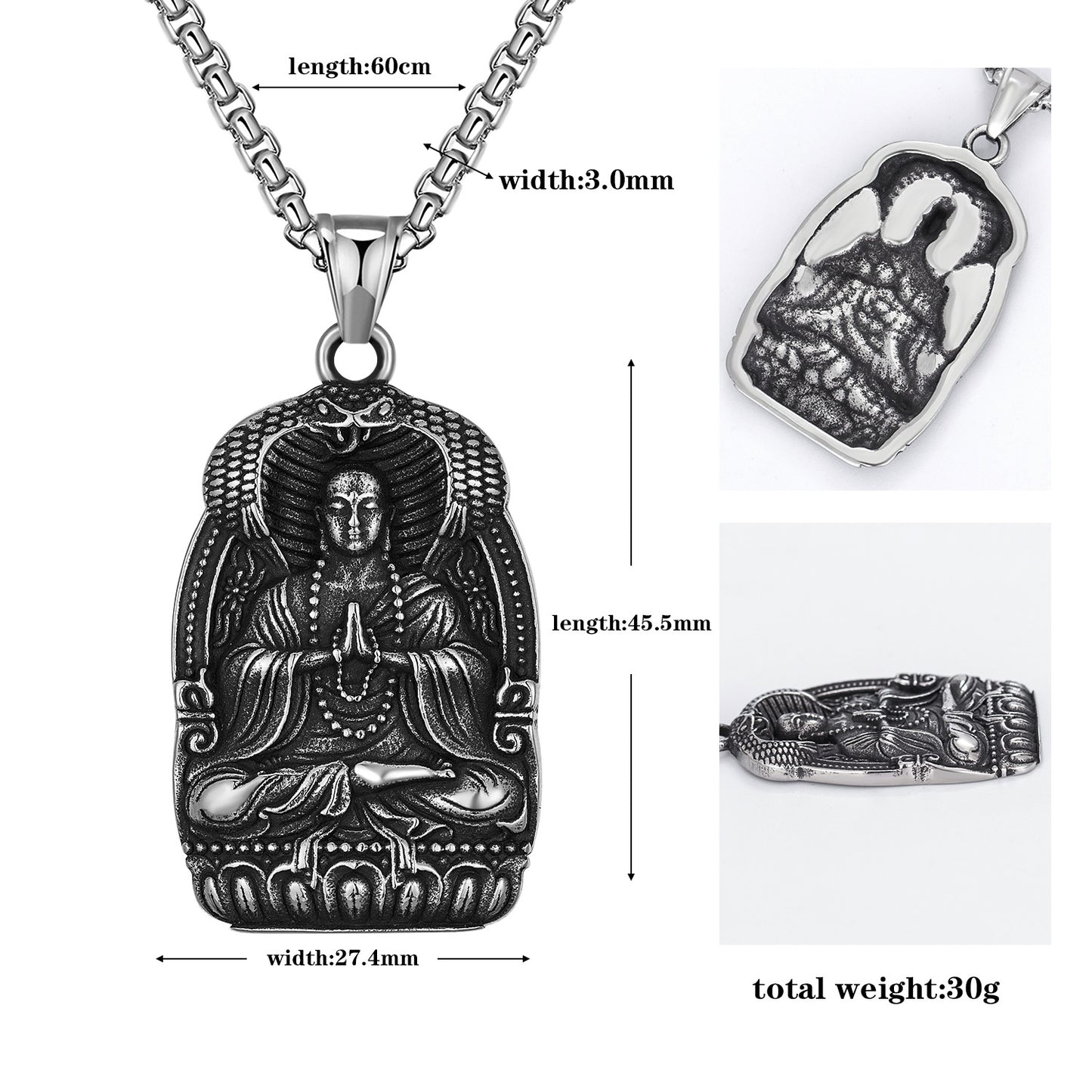 Rockyu ネックレス メンズ シルバー ステンレス 仏像 観音菩薩 ペンダント ゴシック風