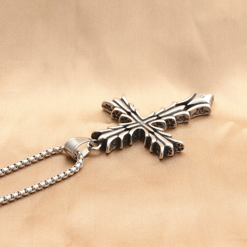 Rockyu ネックレス メンズ シルバー クロスペンダント ベネチアンチェーン おしゃれ 十字架アクセサリー