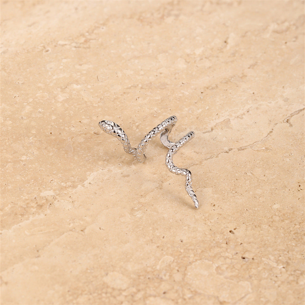 Rockyu レディースイヤーカフピアス スネークモチーフ シルバー925 ゴールド＆シルバー 金属アレルギー対応