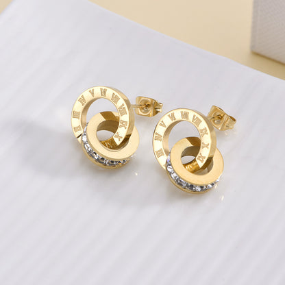 Rockyu リングピアス レディース｜18K仕上げ チタン製 ローマ数字 CZ揺れるデザイン