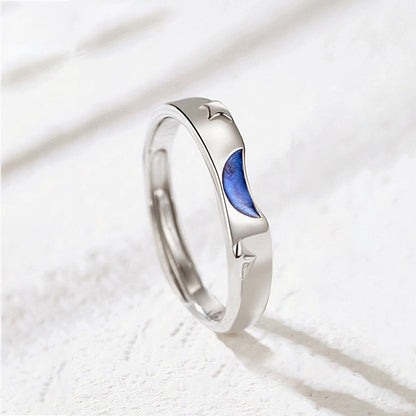 Rockyu 太陽と月のペアリング シルバー925 日月デザイン 指輪 調整可能