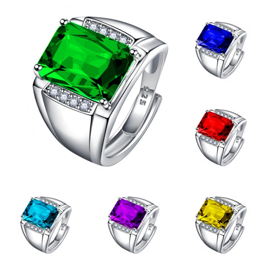 Rockyu メンズリング シルバー フリーサイズ 光沢仕上げ 一粒カラージルコニア