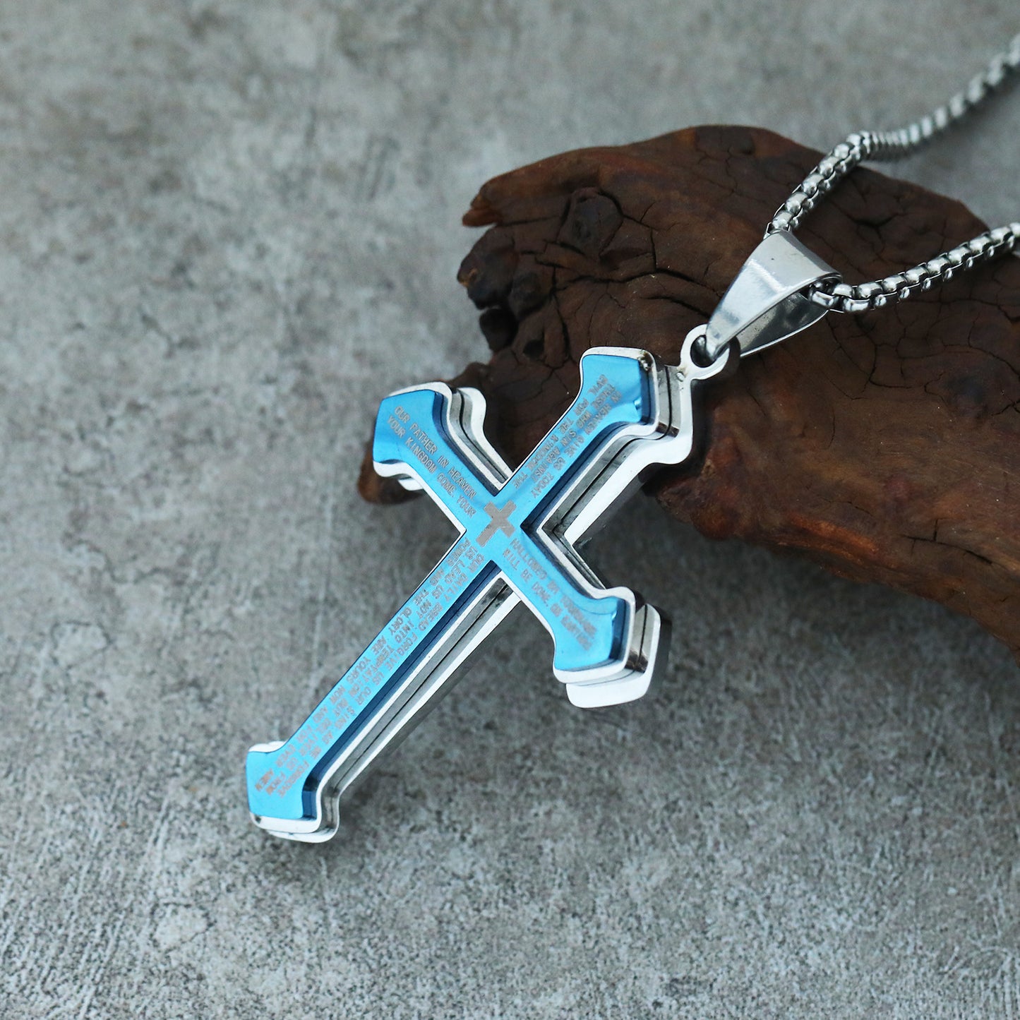 Rockyu 十字架ネックレス メンズ ステンレス製 ブラック クロスペンダント 大ぶり かっこいい