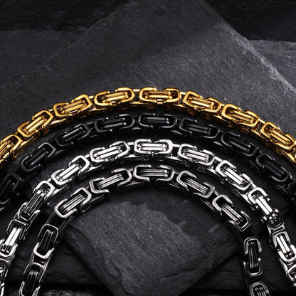 Rockyu ブレスレット メンズ ビザンチンチェーン ステンレス 幅6mm ブラック＆シルバー＆ゴールド