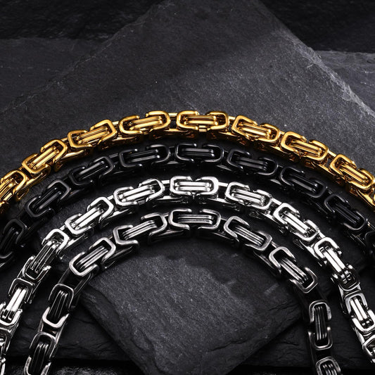 Rockyu ブレスレット メンズ ビザンチンチェーン ステンレス 幅6mm ブラック＆シルバー＆ゴールド