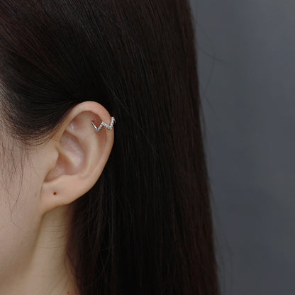 Rockyu フェイクピアス レディース メンズ シルバー925 ゴールド&シルバー W形 ジルコニア イヤーカフ アレルギー対応