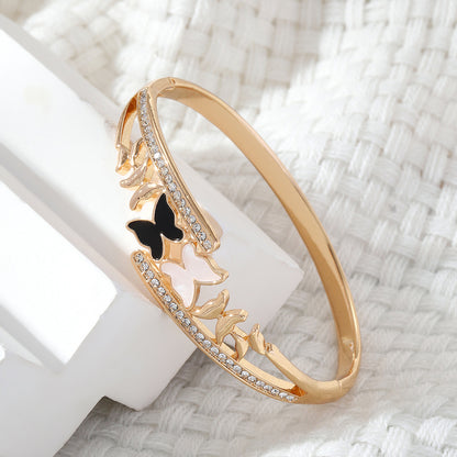 Rockyu ブレスレット レディース 蝶モチーフ ピンクゴールド 18Kメッキ チタン製 キラキラバングル