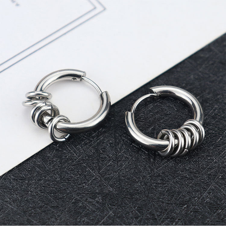 Rockyu メンズピアス フープ サークル ステンレス製 シルバー ゴールド ブラック 両耳用 アレルギー対応 おしゃれ プレゼント