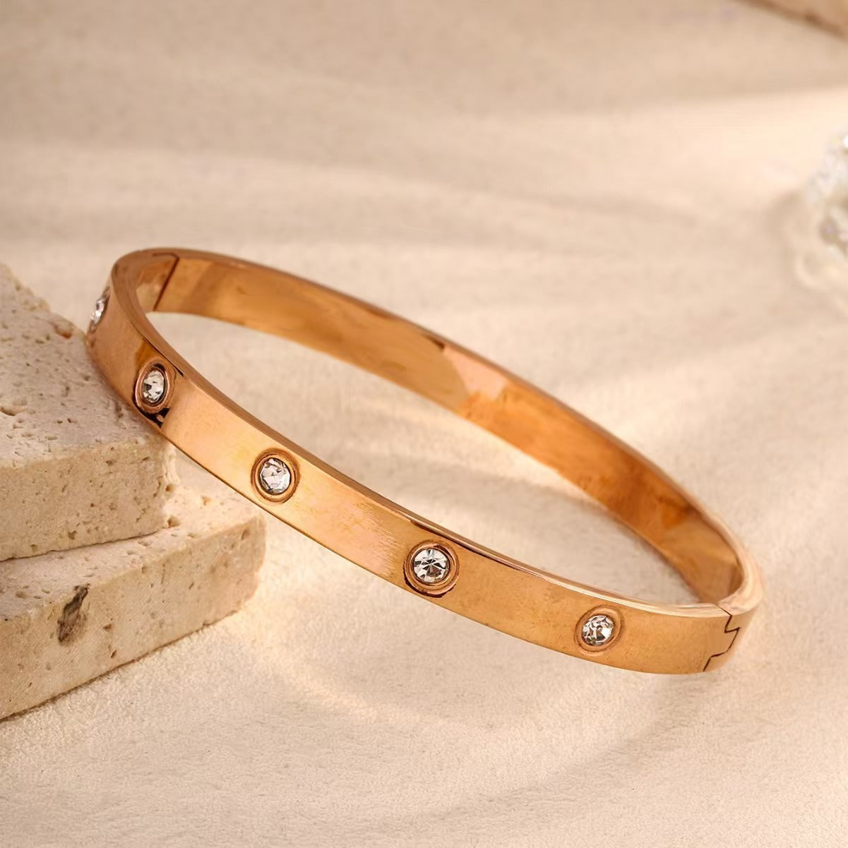 Rockyu ブレスレット レディース ステンレス製 キュービックジルコニア付き 3色バングル