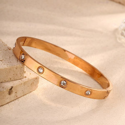 Rockyu ブレスレット レディース ステンレス製 キュービックジルコニア付き 3色バングル