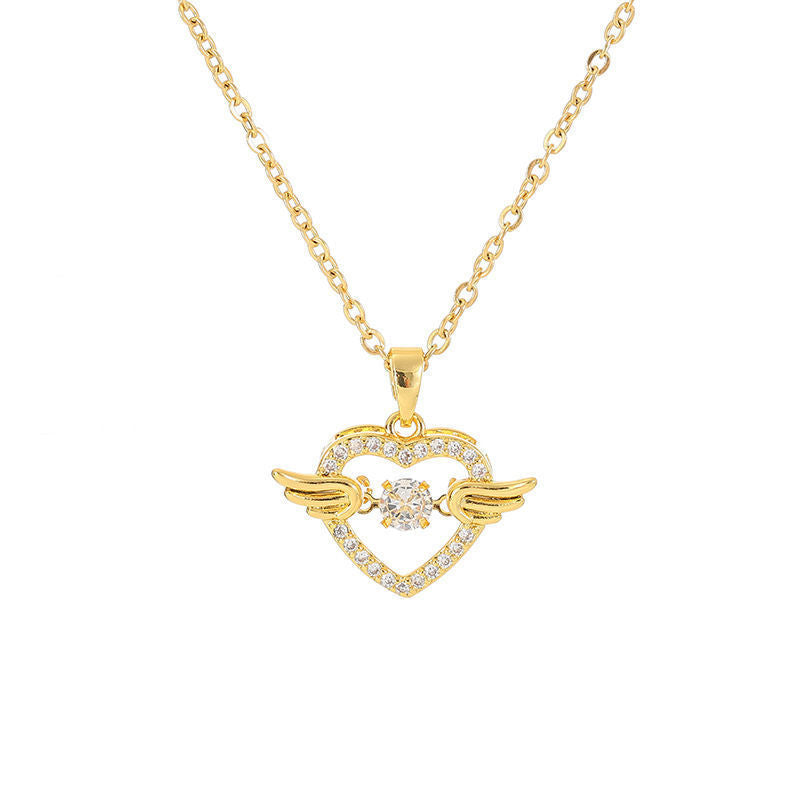 Rockyu ネックレス レディース ハート＆ウィング CZ ピンクゴールド ゴールド 鎖骨チェーン