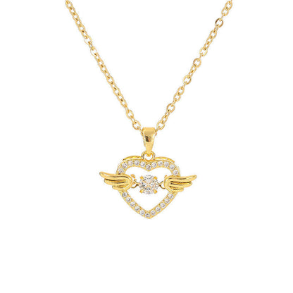 Rockyu ネックレス レディース ハート＆ウィング CZ ピンクゴールド ゴールド 鎖骨チェーン